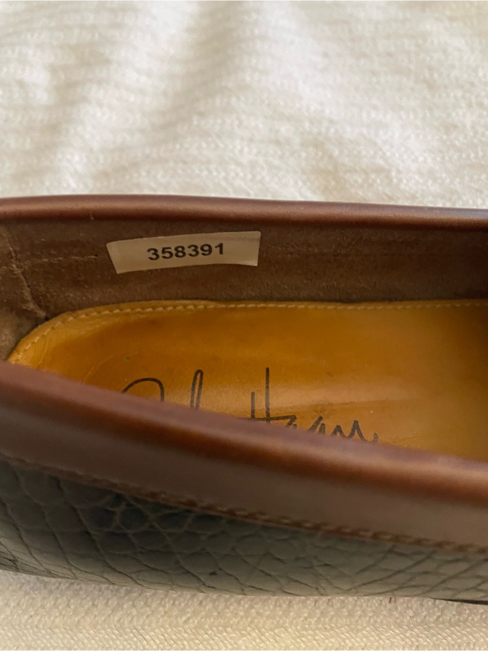 Cole Haan Dark Brown Croc-Embossed Leather Penny Loafers - Picture 6 of 7